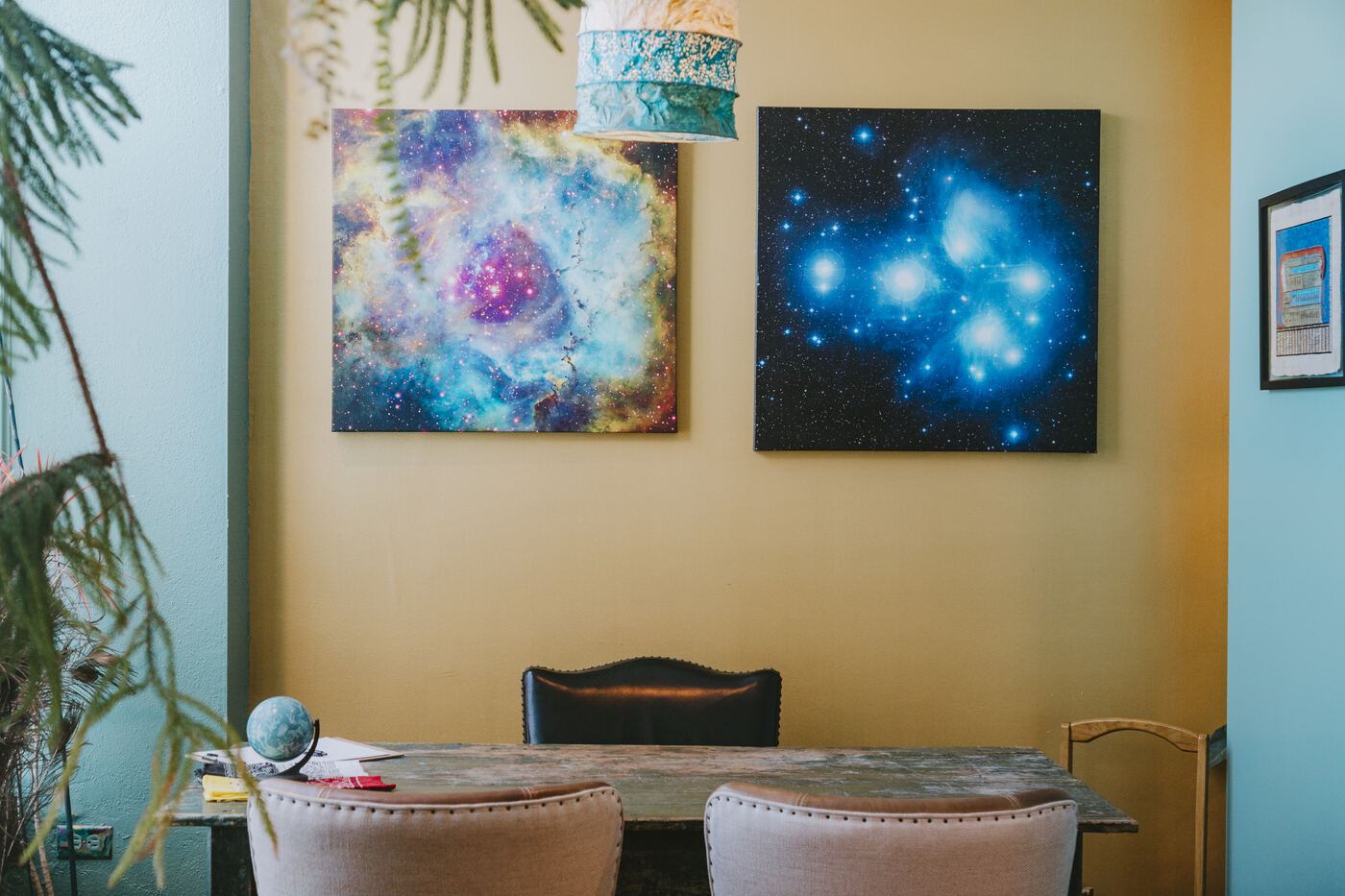Astrology nook with Pleiades star art at Karma Yoga Center, Denver