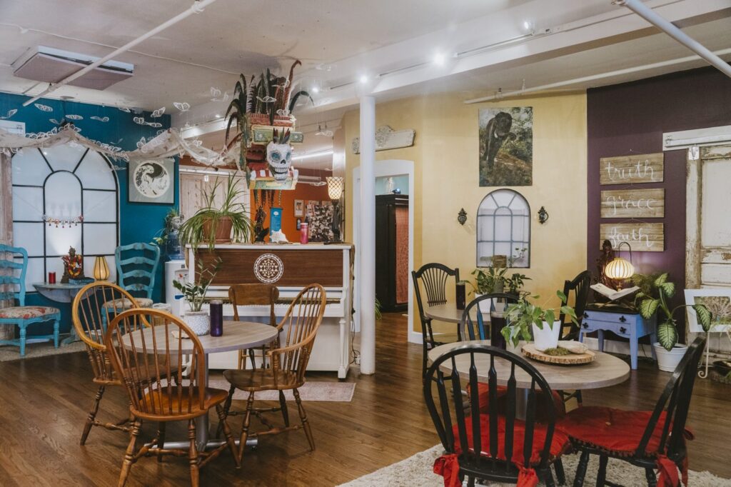 Community room and lounge at Karma Yoga Center