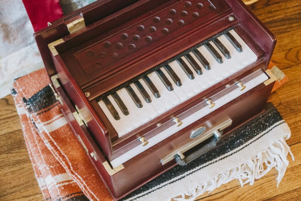 Harmonium used for mantra and nada yoga in teacher training