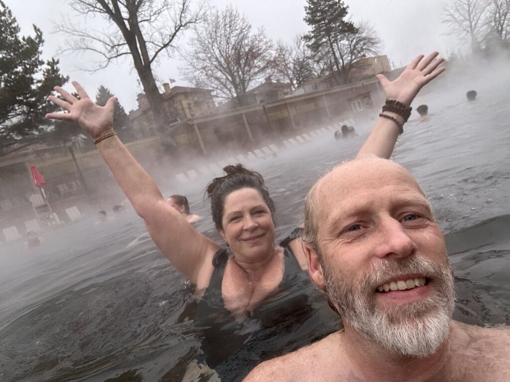 Joy in the steaming hot springs pool at Glenwood Springs