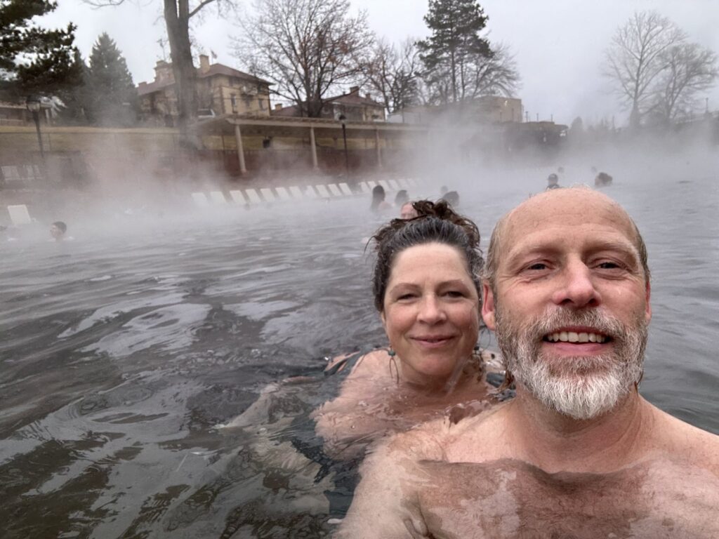 Steam rising off the Glenwood Hot Springs pool in winter