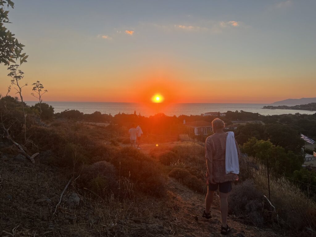 Sunset over the Aegean Sea on the Greece retreat