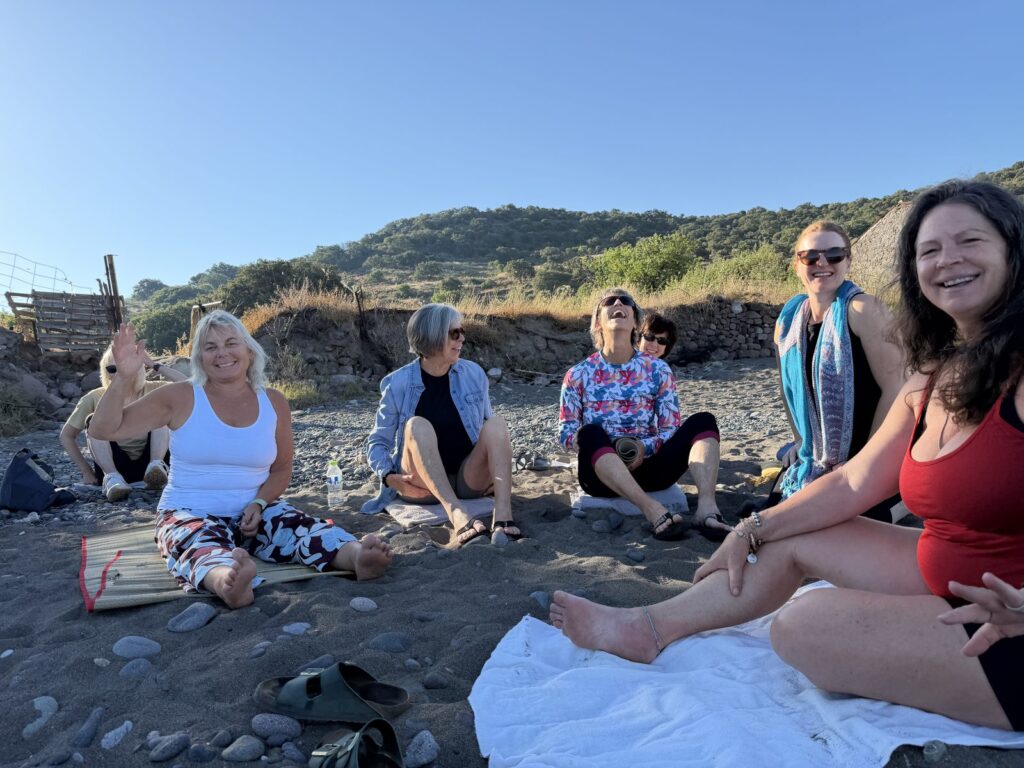 Retreat friends gathered on the beach on Lesvos, Greece, June 2026