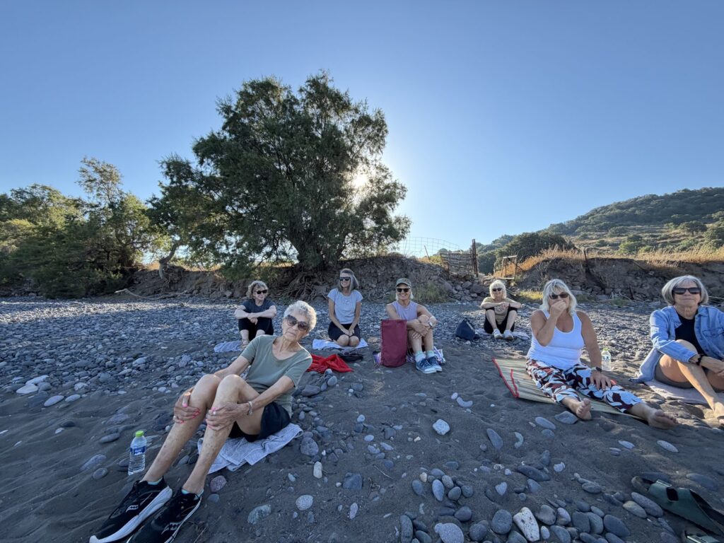 Retreat circle on a pebble beach on Lesvos at sunset