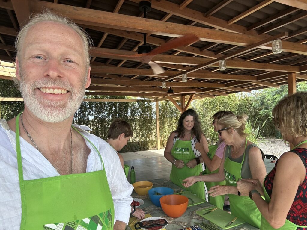 Cooking paella together at the family farm in Borbotó, Valencia