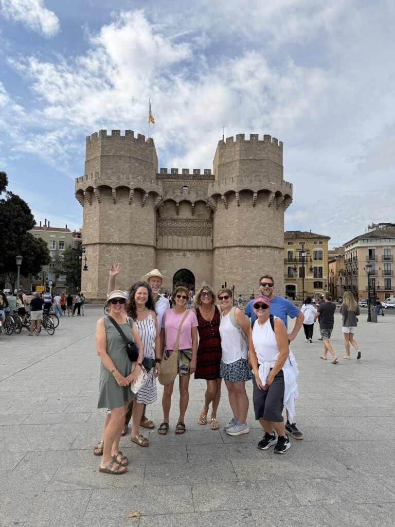 Sacred Spain 2026 group at the Serranos Towers in Valencia