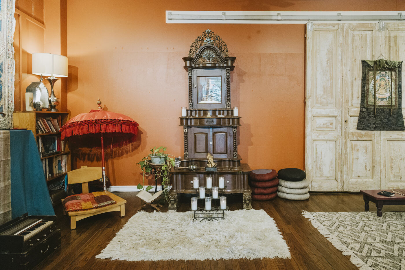 Meditation room and library at Karma Yoga Center