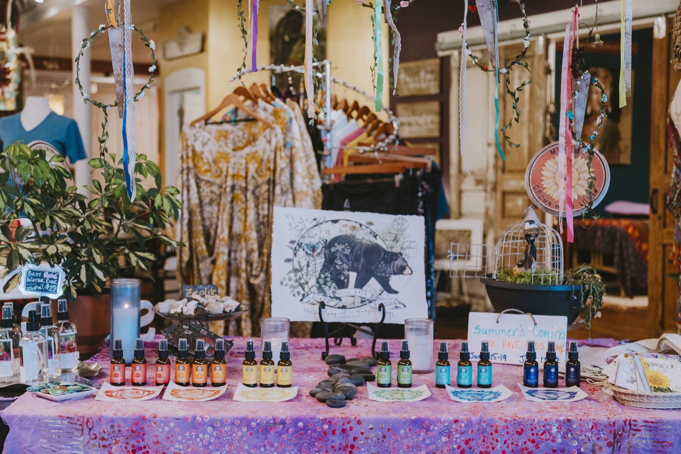 Essential oils and crystals in the Karma Yoga Center boutique