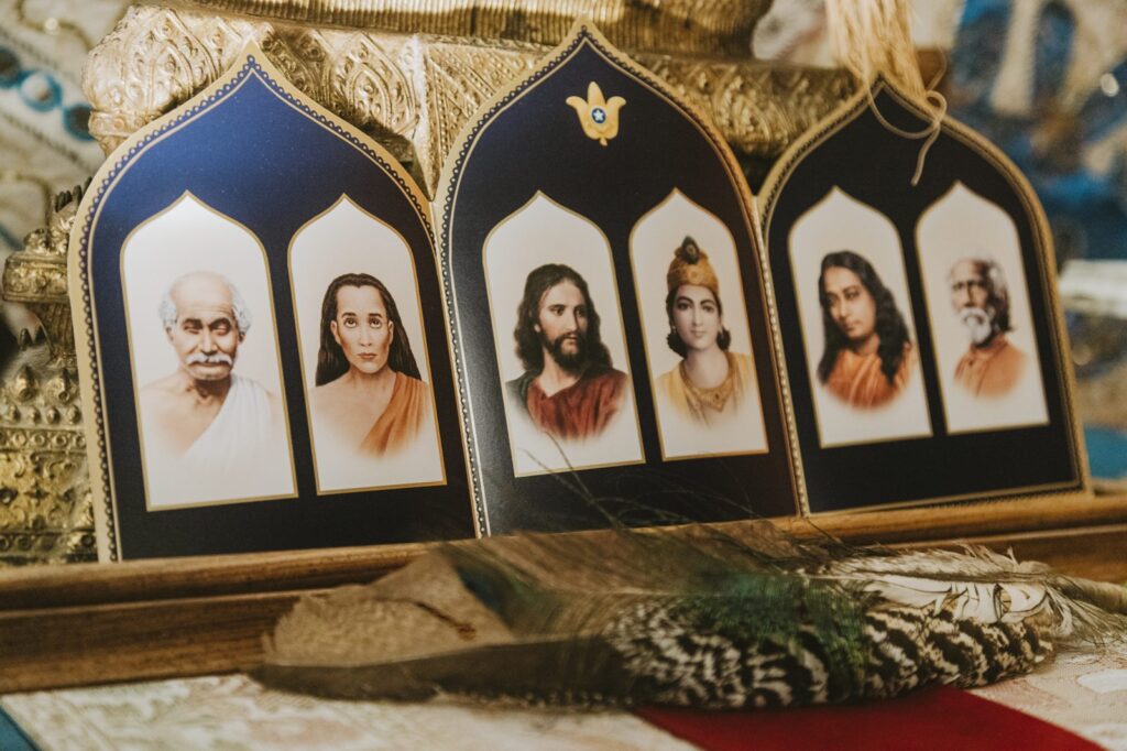 Altar honoring yoga lineage teachers at Karma Yoga Center
