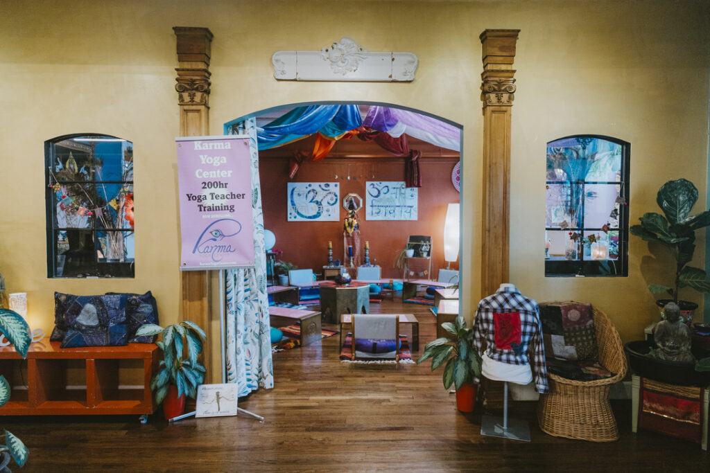 Archway entrance to the teacher training and art room at Karma Yoga Center